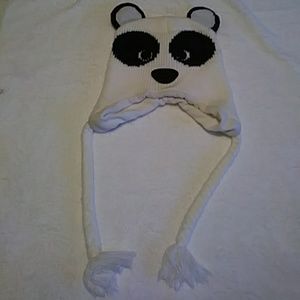 Boys Girls Panda Bear Winter Hat w Tie Chin Strap